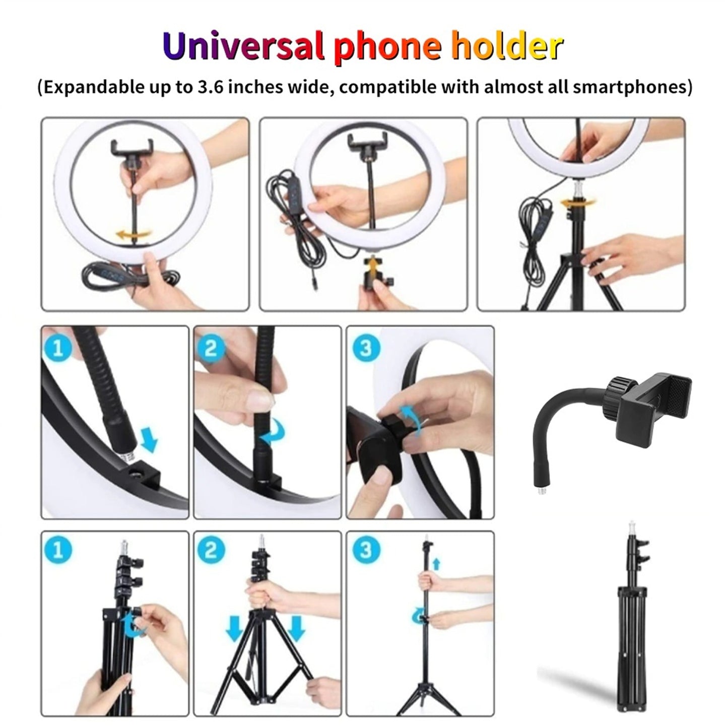 Ring Light Iluminador Anel Luz Led Rgb Colorida USB 8 Polegadas c/Tripé 360º Top
