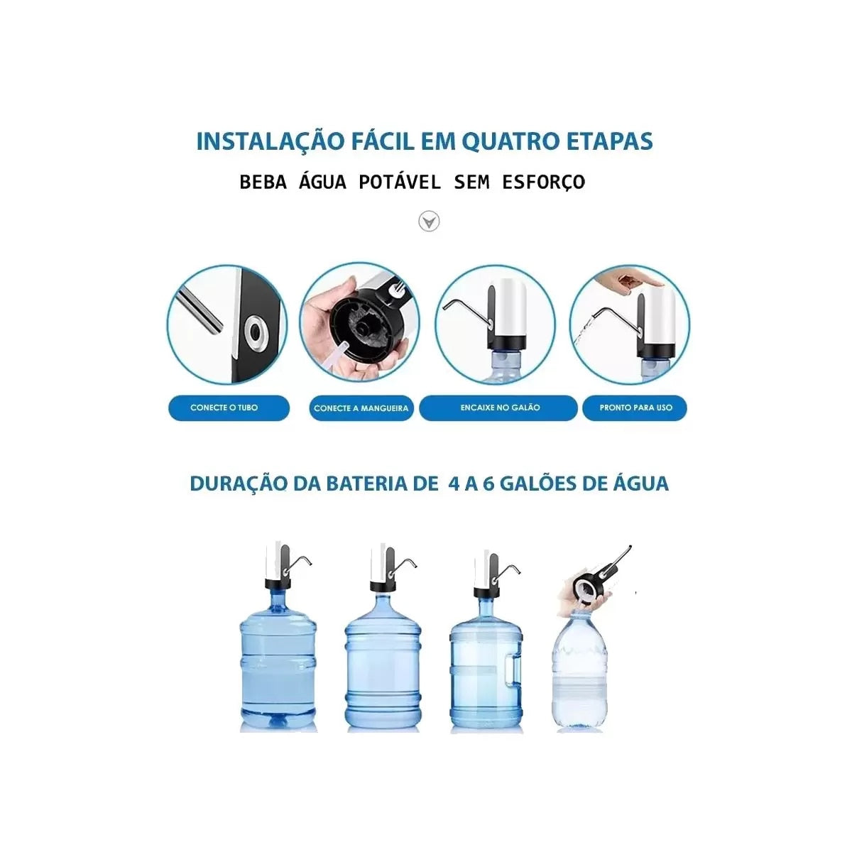 Bomba Elétrica Para Galão Universal Com Carregamento USB Garrafão/Galão De Água Bomba De Água