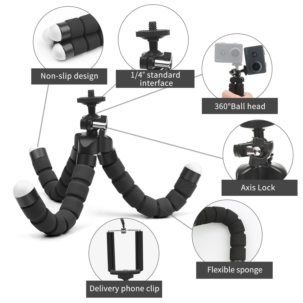 Mini Flexible Sponge Octopus Tripod for iPhone Samsung Xiaomi Huawei Mobile Phone Smartphone Tripod for Gopro 9 8 7Camera
