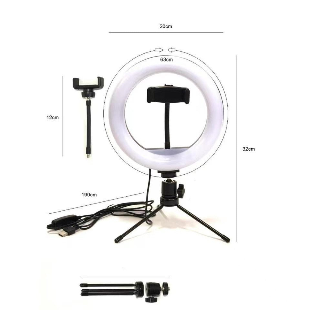Anel Ring Light 8 Pol + Tripé De Mesa + Suporte Cel Video