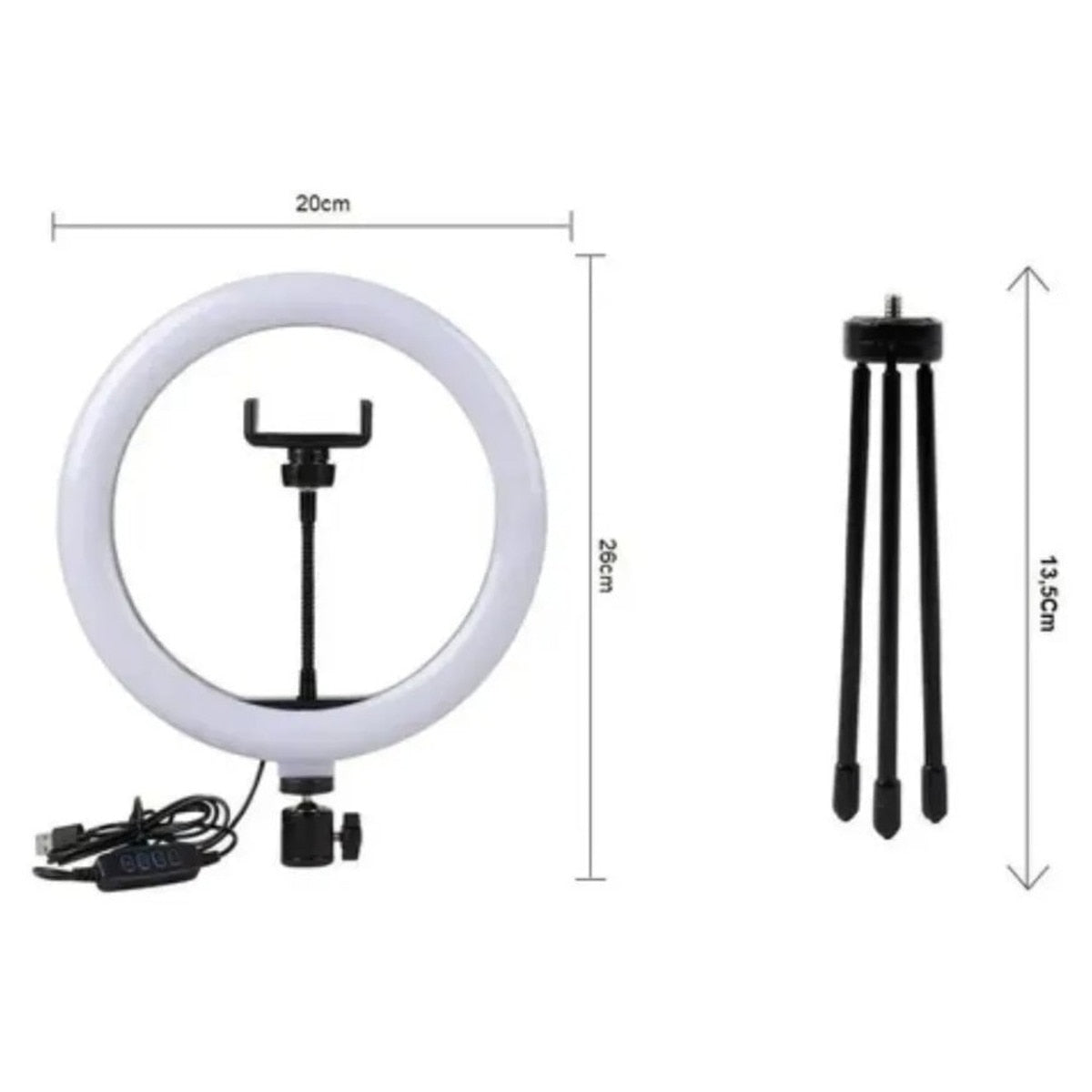 Anel Ring Light 8 Pol + Tripé De Mesa + Suporte Cel Video